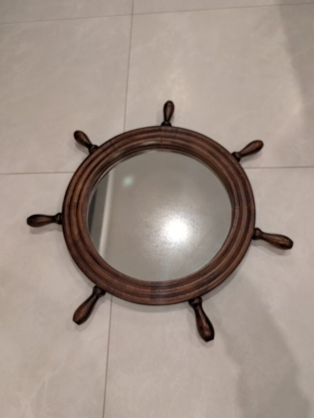 Vintage Nautical Ship Wooden Wheel Wall Mirror- Made in Canada